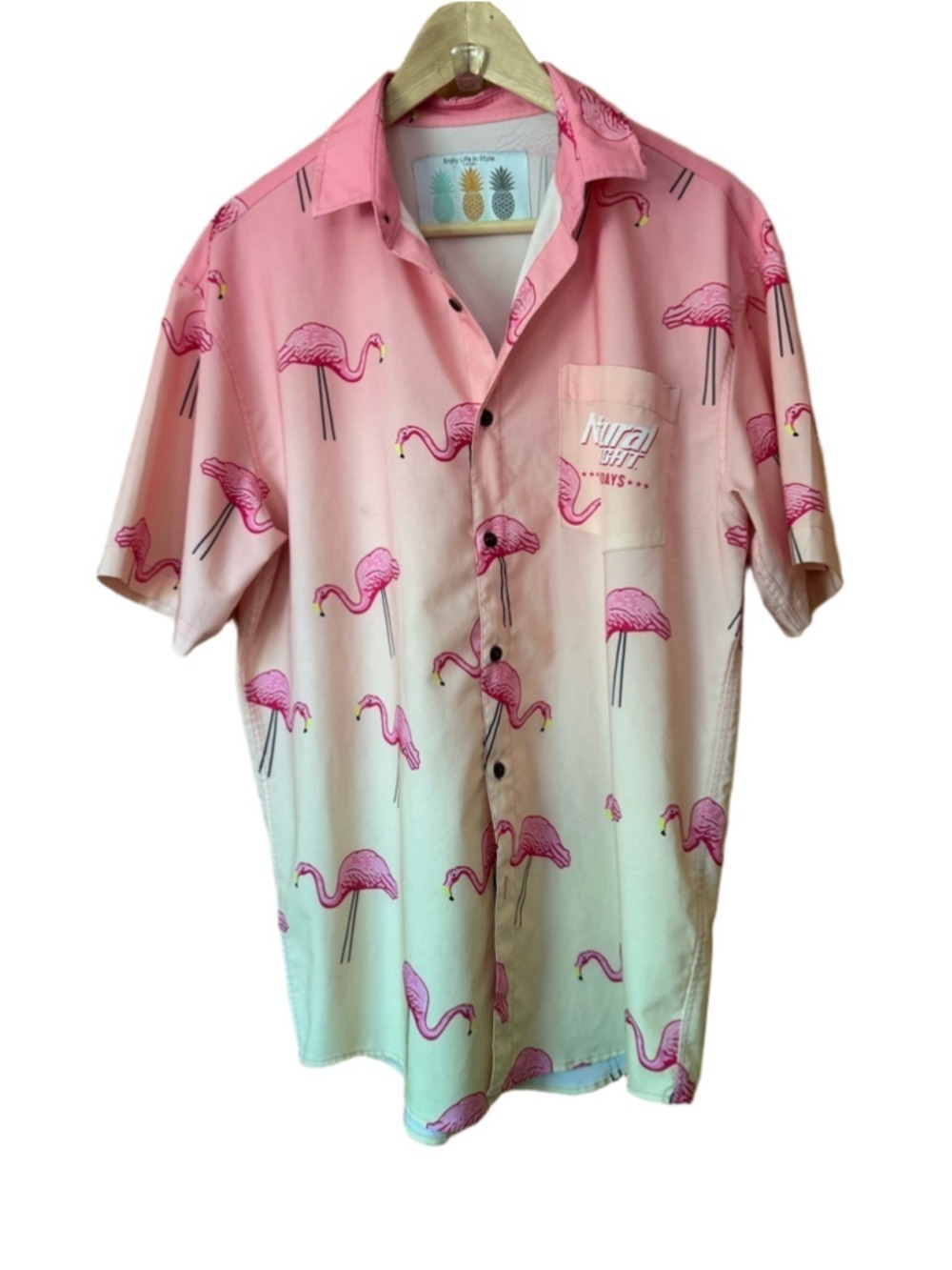 Pink Flamingo Print Short-Sleeve Naturdays Shirt size large